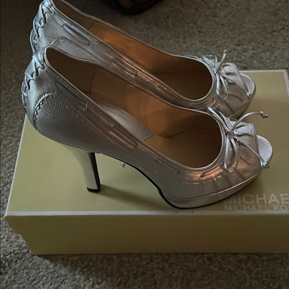 Michael Kors Silver Stiletto Heels with Bow